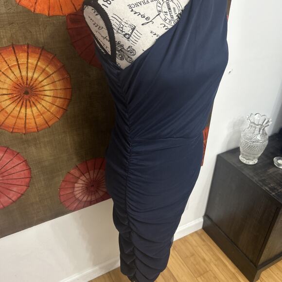 Love X Design One Shoulder Navy Blue Dress Body Con Elegant Evening Wear Sz L - Picture 2 of 5